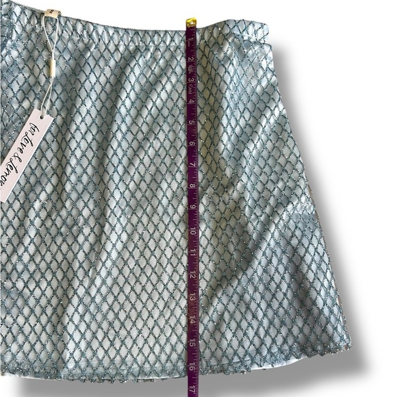 NWT For Love and Lemons Glitter Grid Minitter Grid Mini Skirt Blue Size Large - Picture 11 of 16